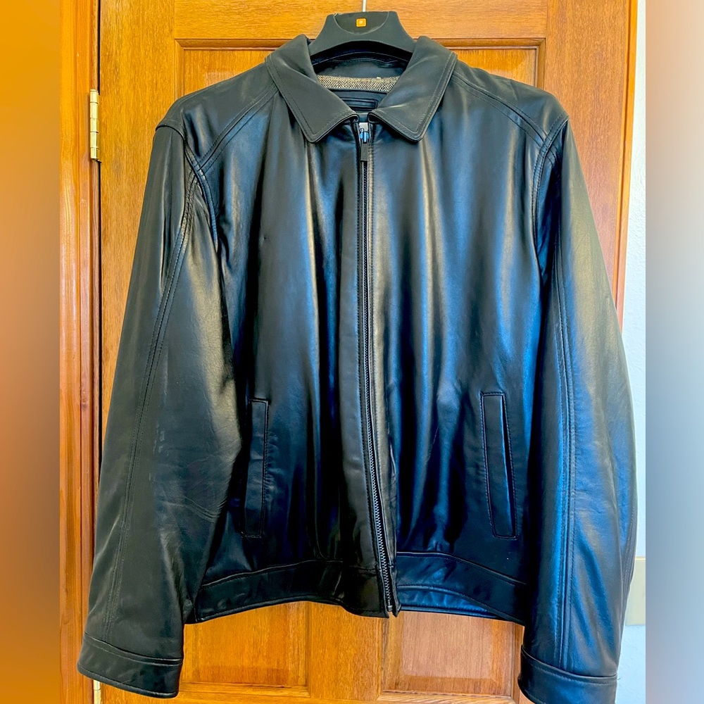 Like new, Calvin Klein black leather jacket